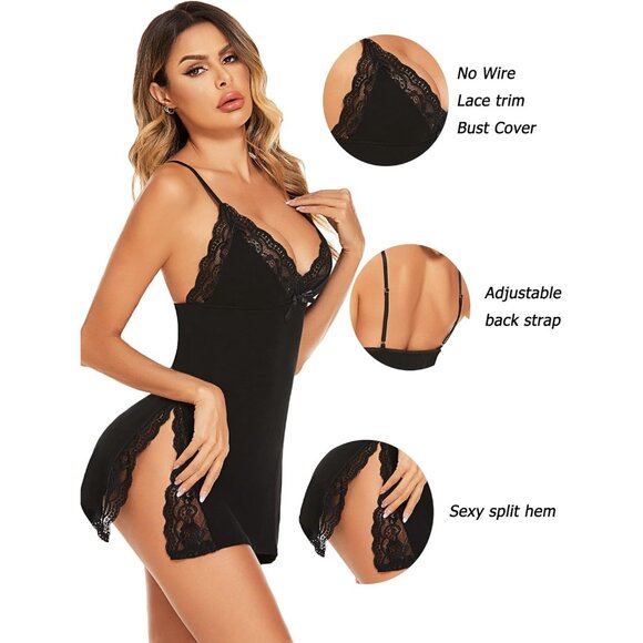 Charming Women’s Modal Nightwear in Black - Spaghetti Strap and Sleek Design - Picture 4 of 6